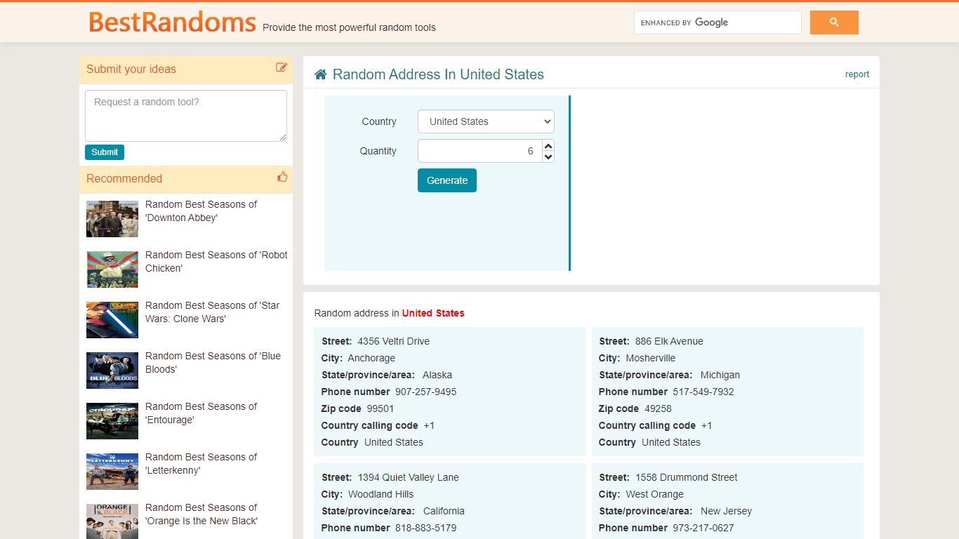 Random Address In United States | Best Random Tools