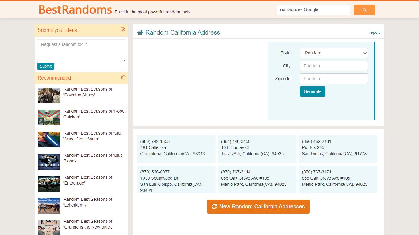Random California Address | Best Random Tools